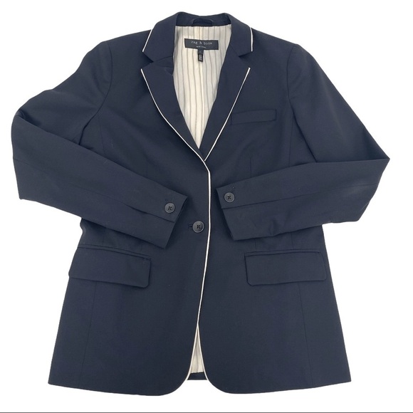 RAG & BONE Black & Ivory Single Breasted Blazer Size 0 - Picture 3 of 9